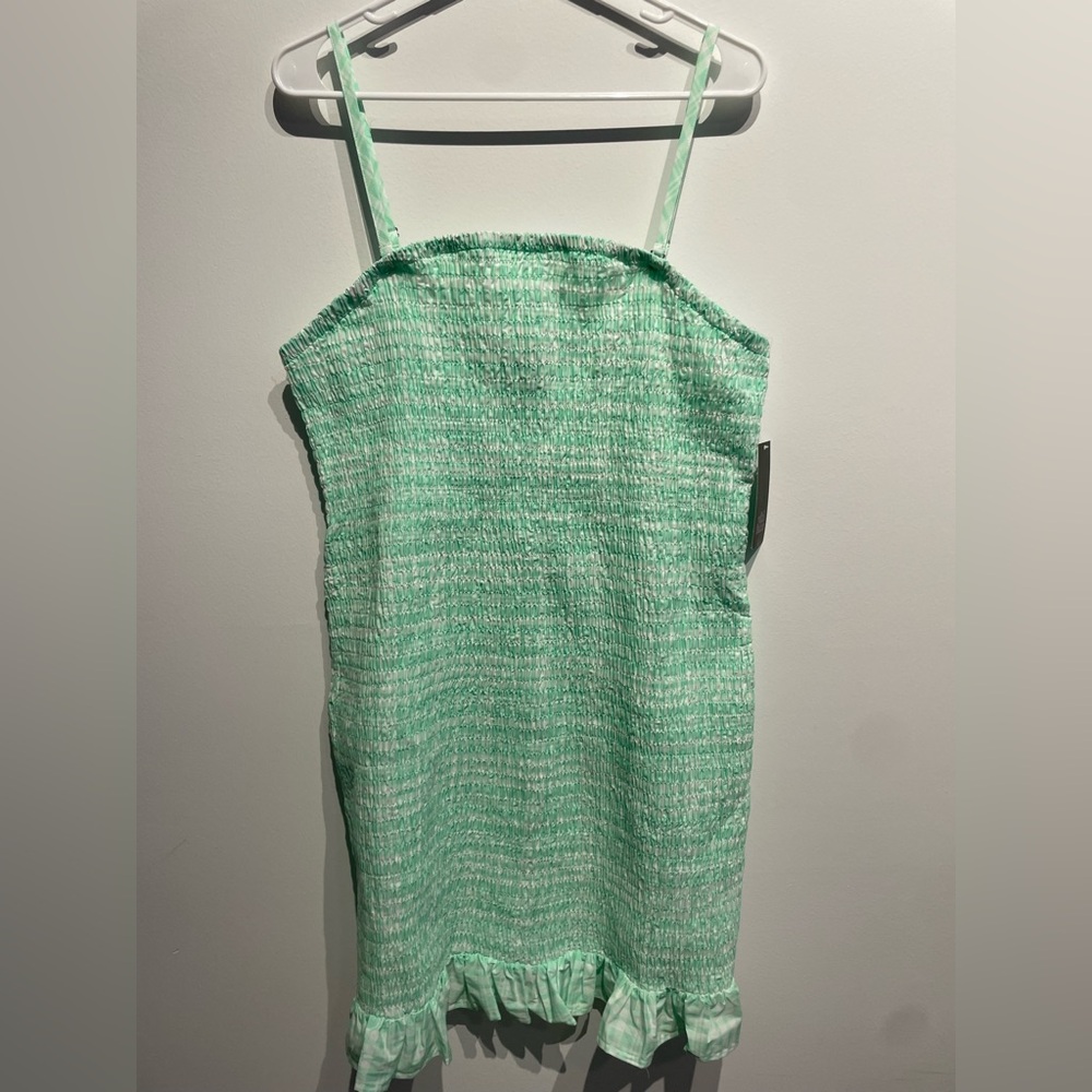 Wild Fable Women's Smocked Bodycon Mini Tube Dress Mint Green Plaid XXL NWT